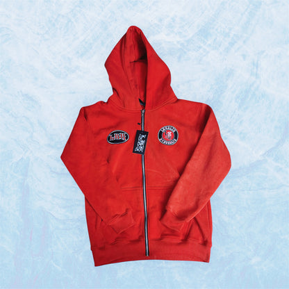 red lifestyle full zip up hoodie